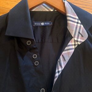 Stone Rose men’s black button down with detail n cuffs and around neck size 3